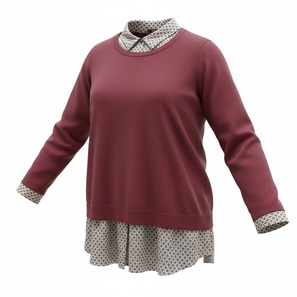 Investments II Layered Look Sweater Women 2X Burgundy Geometric Preppy Office